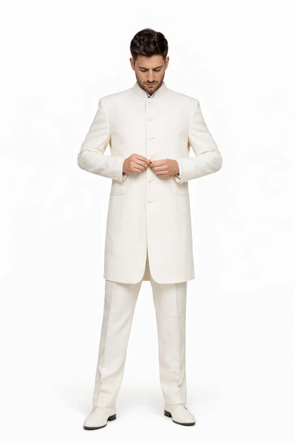 White Mandarin Collar Tuxedo