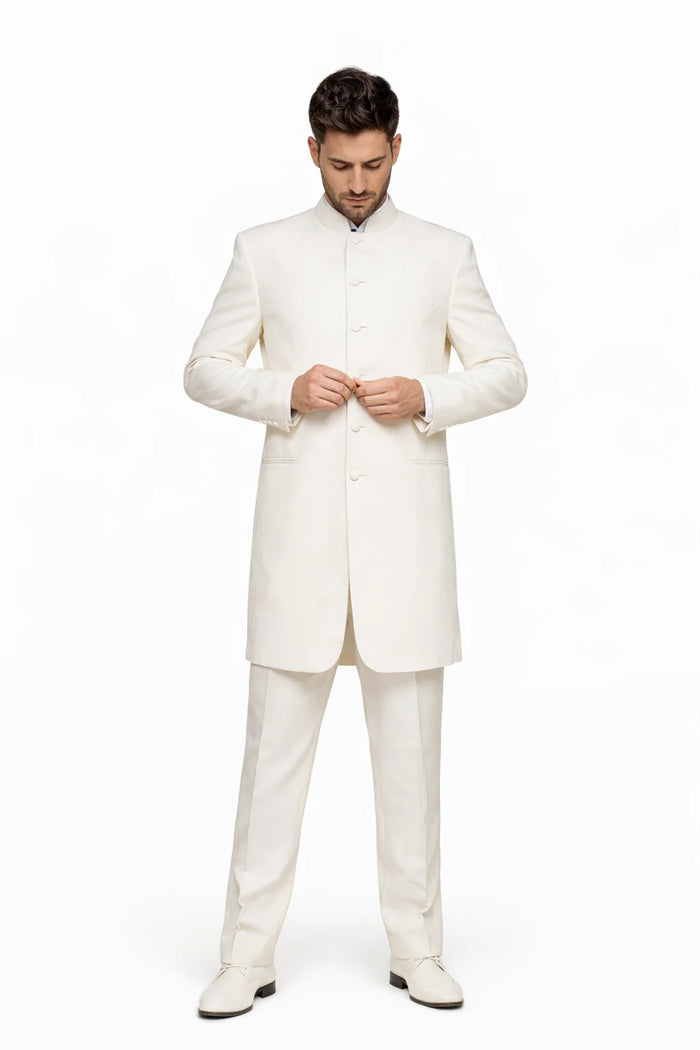 White Mandarin Collar Tuxedo