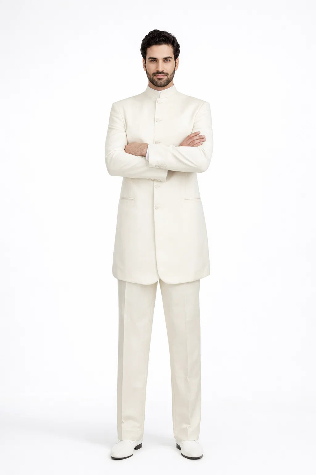 White Mandarin Collar Tuxedo