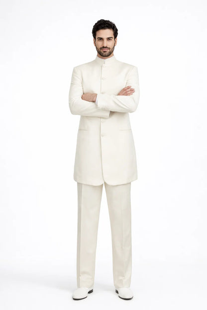 White Mandarin Collar Tuxedo