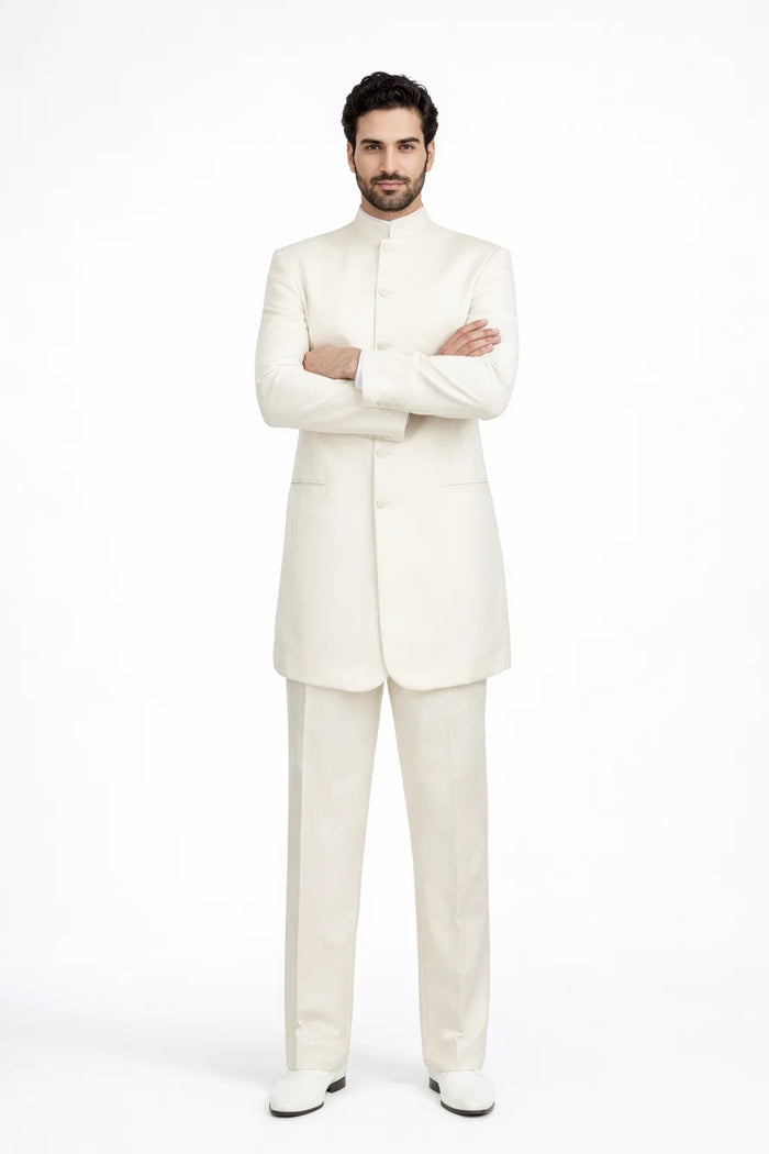 White Mandarin Collar Tuxedo