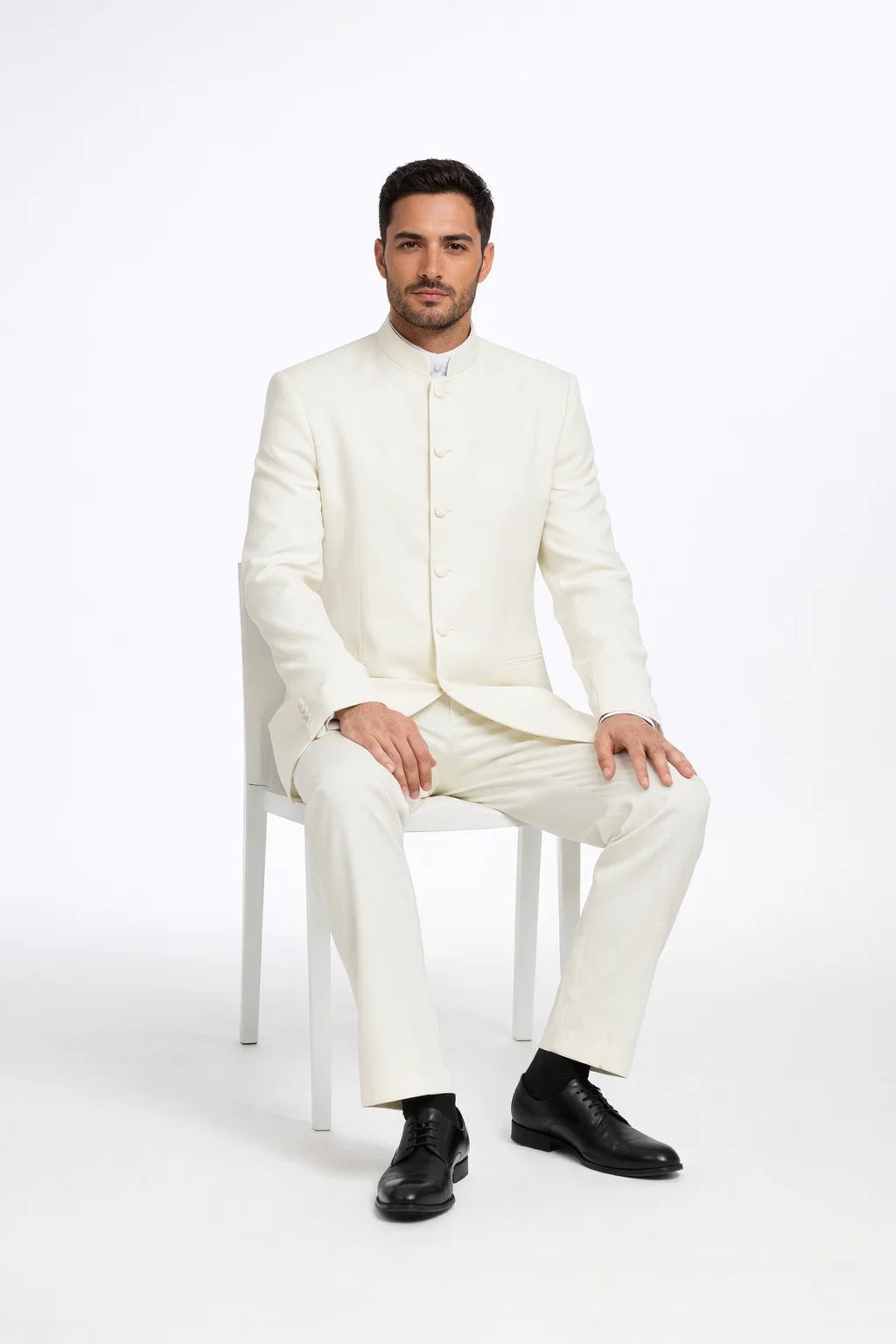 White Mandarin Collar Tuxedo
