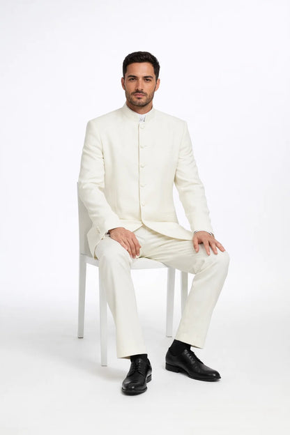 White Mandarin Collar Tuxedo