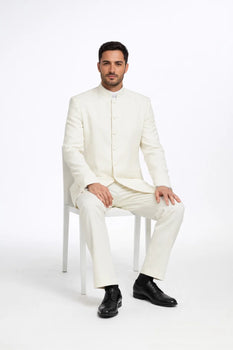 White Mandarin Collar Tuxedo
