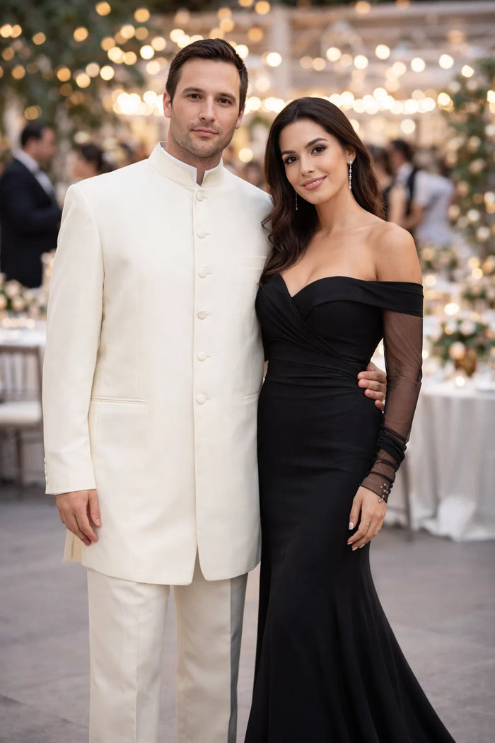 White Mandarin Collar Tuxedo
