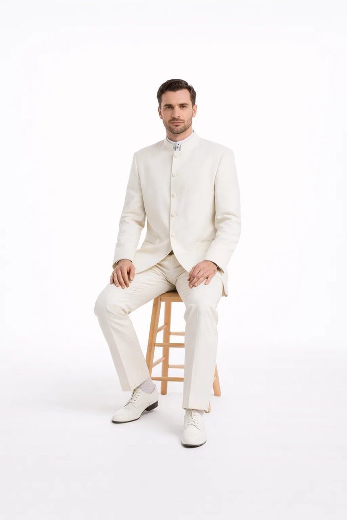 White Mandarin Collar Tuxedo