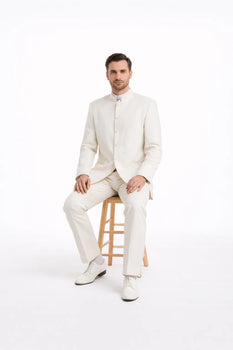 White Mandarin Collar Tuxedo