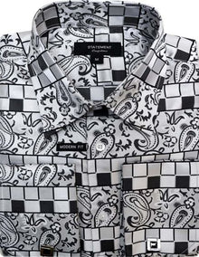 Mens Paisley Shirts - Club Fashion Dress Shirt Spread Collar in  Color White