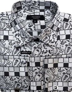 Mens Paisley Shirts - Club Fashion Dress Shirt Spread Collar in  Color White