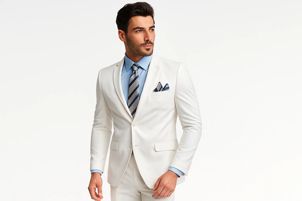 Men's Solid White Slim Fit Suit Vent Online Discount Fashion Sale Cheap Priced Business Suits Clearance Sale For Men