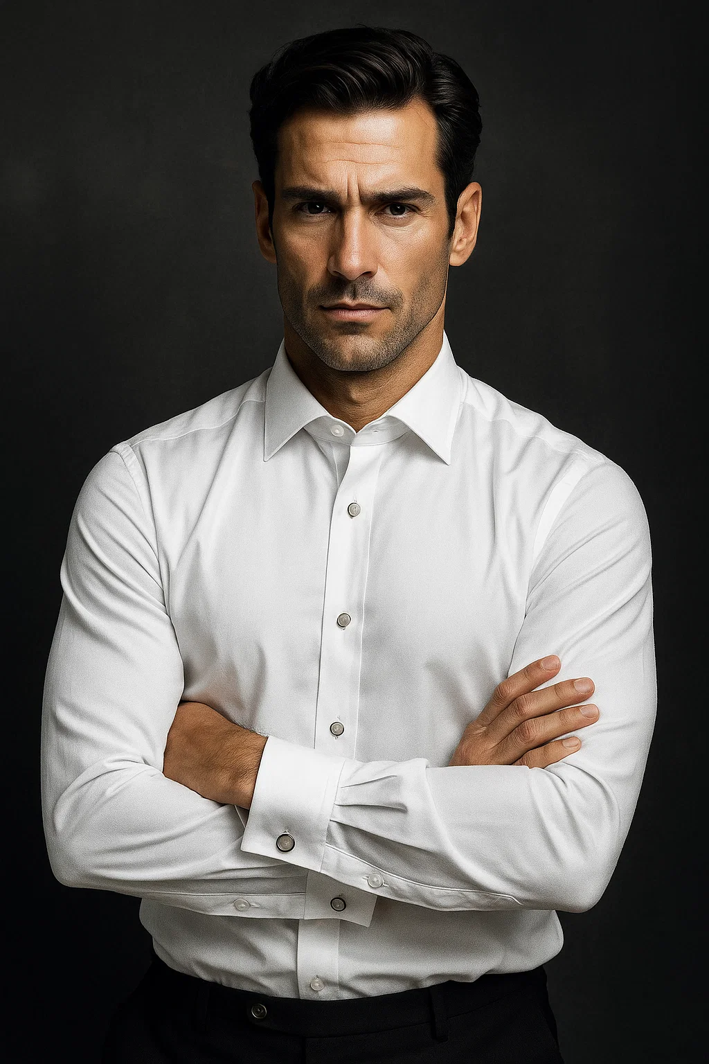 White Textured Tuxedo Shirt 