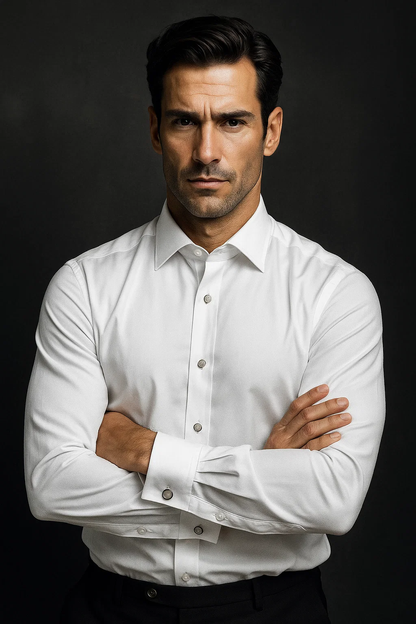 White Textured Tuxedo Shirt 