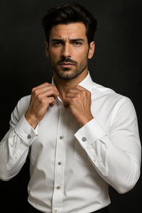 White Textured Tuxedo Shirt 