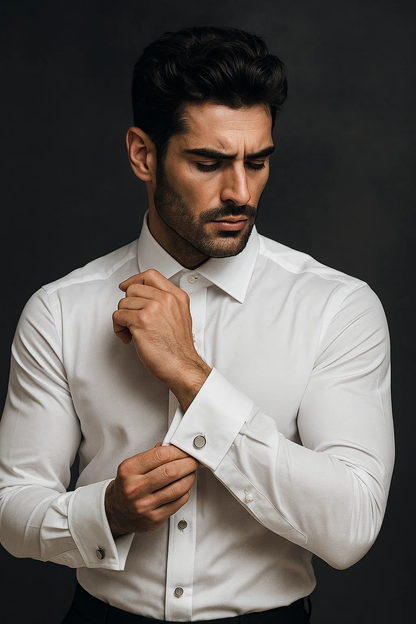 White Textured Tuxedo Shirt 