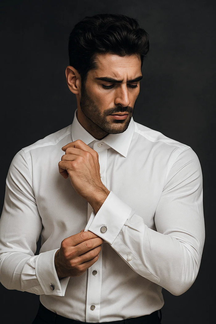 White Textured Tuxedo Shirt 