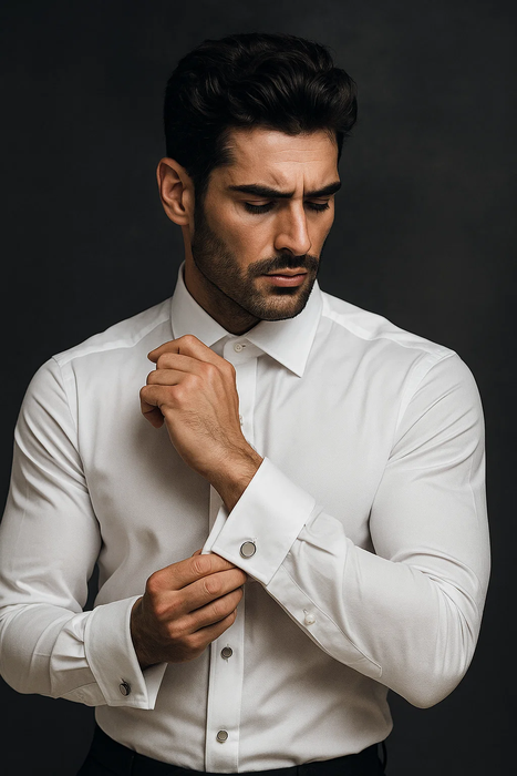 White Textured Tuxedo Shirt 
