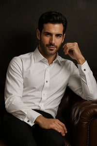 White Textured Tuxedo Shirt 