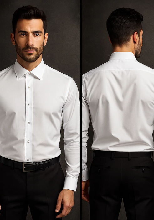 White Textured Tuxedo Shirt 