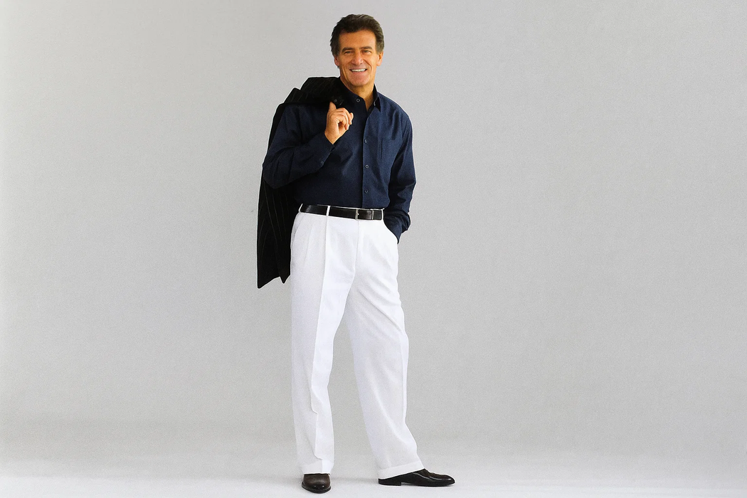 White Wide Leg Dress Pants Pleated Baggy Dress Trousers Unhemmed Unfinished Bottom - Cheap Priced Dress Slacks For Men On Sale