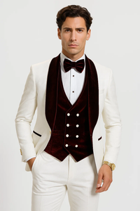White and Burgundy Prom Suit