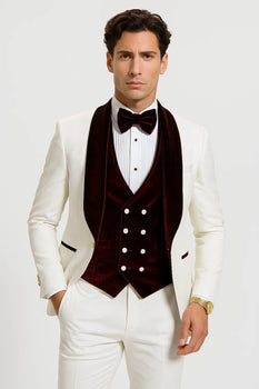 White and Burgundy Prom Suit