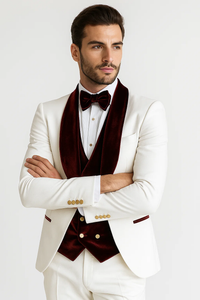 White and Burgundy Prom Suit