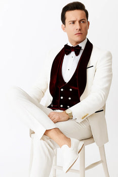 White and Burgundy Prom Suit
