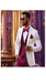 White and Burgundy Tuxedo Wedding Suit - White Dinner Jacket + Vest + Pants + Bow-tie