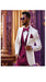 White and Burgundy Tuxedo Wedding Suit - White Dinner Jacket + Vest + Pants + Bow-tie