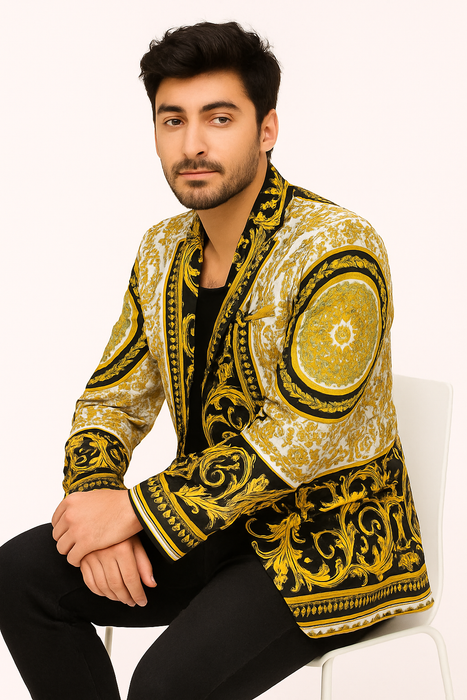 White and Gold and Black Tuxedo Jacket - Designer Pattern