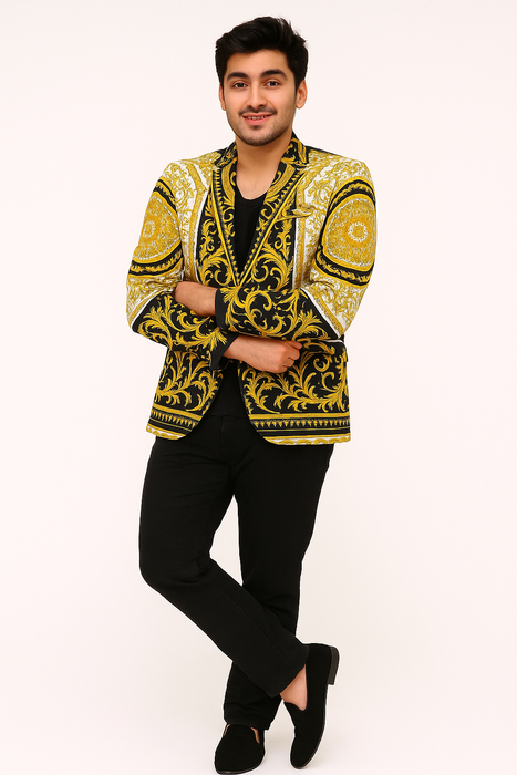White and Gold and Black Tuxedo Jacket - Designer Pattern