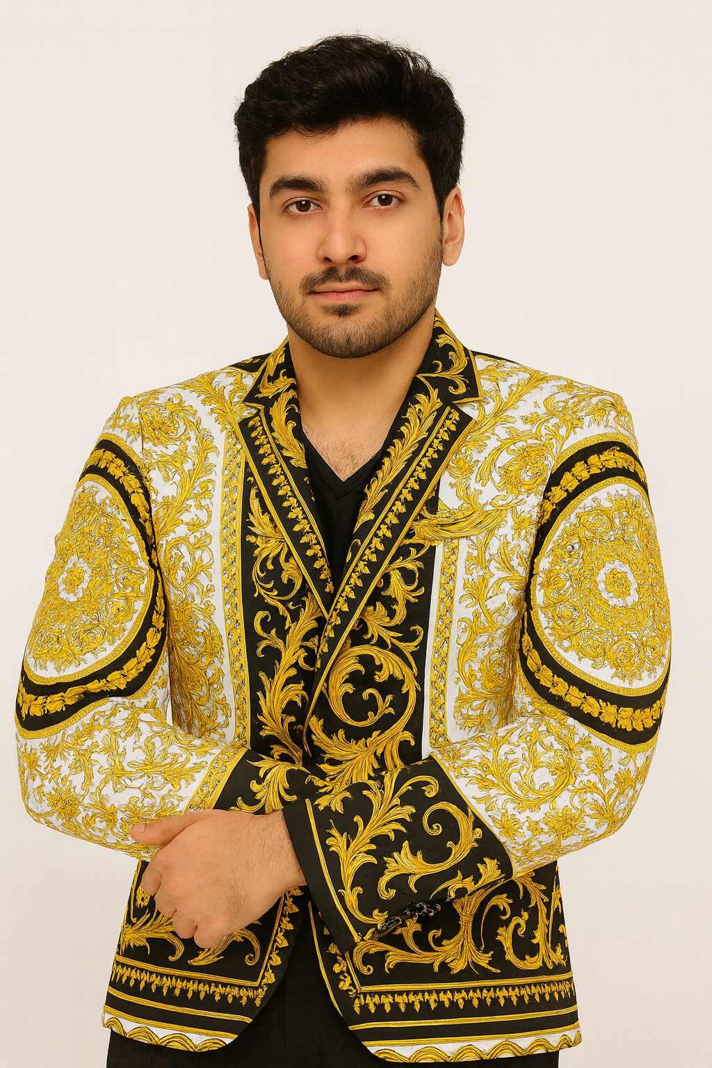 White and Gold and Black Tuxedo Jacket - Designer Pattern