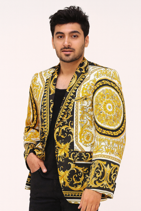 White and Gold and Black Tuxedo Jacket - Designer Pattern