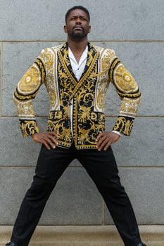 White and Gold and Black Tuxedo Jacket - Designer Pattern