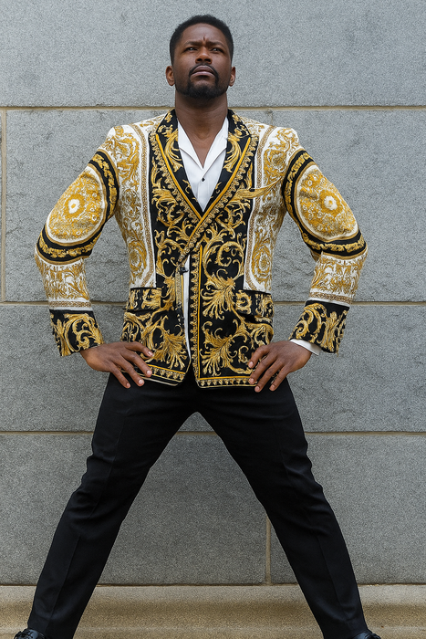 White and Gold and Black Tuxedo Jacket - Designer Pattern