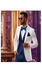 White and Navy Blue Tuxedo Wedding Suit - White Dinner Jacket + Vest + Pants + Bow-tie