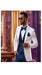 White and Navy Blue Tuxedo Wedding Suit - White Dinner Jacket + Vest + Pants + Bow-tie