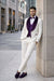 Mens White and Purple Velvet Tuxedo Suit – 3 Piece Shawl Lapel Wedding Prom Set