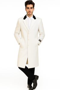 Mens Full Length and Cashmere Overcoat - Winter Topcoats - White Coat