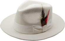 Gangster 100% Australian Wool Crushable Mens Fedora Hat - Removable Feather Gangster White Mens Fedora Hat