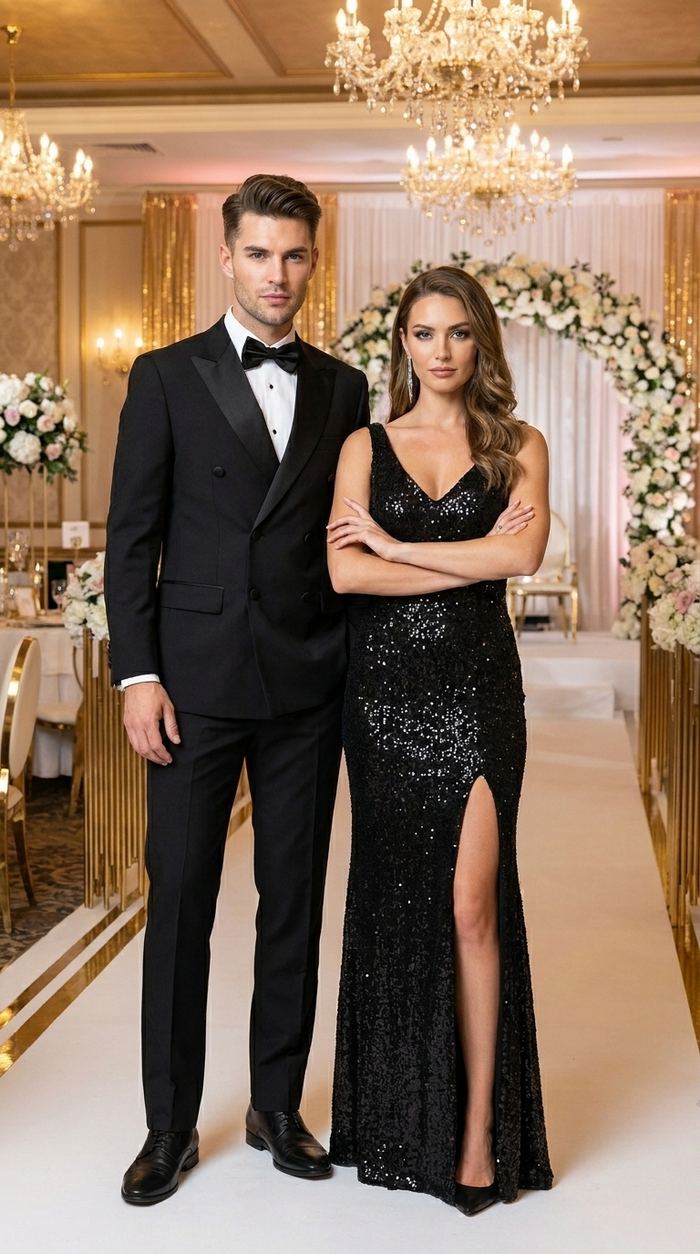 Men’s Black Double Breasted Tuxedo with Super 150s Style, Designer Formal Wedding Dinner Suit