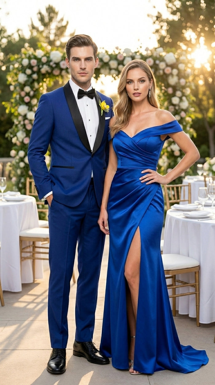 Men’s Royal Blue Tuxedo Dress Suit with Black Shawl Lapel, Formal Wedding Prom Suit