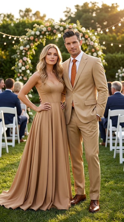 Men’s Bronze Camel Khaki Portly Suit, 2 Button Executive Fit Formal Dress Suit