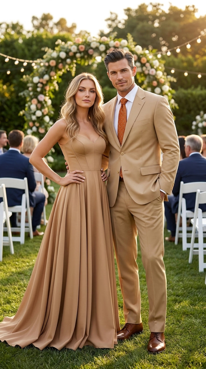 Men’s Bronze Camel Khaki Portly Suit, 2 Button Executive Fit Formal Dress Suit