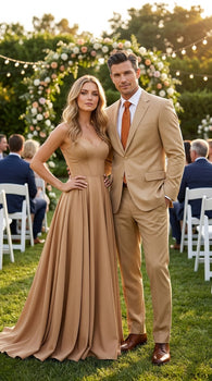 Men’s Bronze Camel Khaki Portly Suit, 2 Button Executive Fit Formal Dress Suit