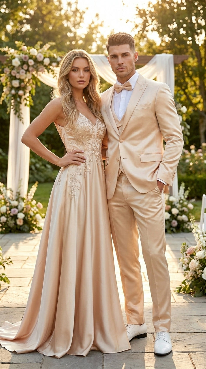 Champagne Suit - Light Gold Color Shiny Suit - Sateen Suit - Wedding Tuxedo Suit