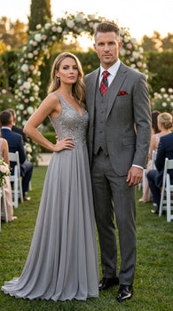 Men’s Medium Grey Classic Vested Pinstripe Suit with Jacket, Vest and Pants, Formal Dress Suit
