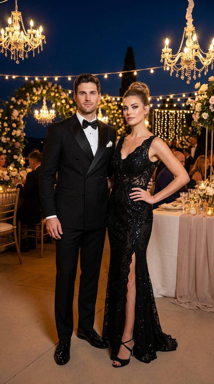 Men’s Black Double Breasted Tuxedo Suit with Jacket and Pants, Formal Wedding Prom Suit
