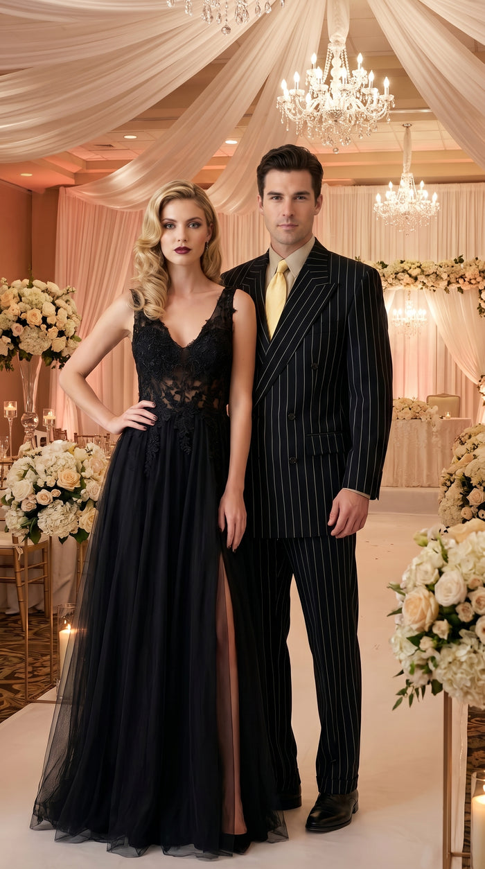 Men’s Black Pinstripe Double Breasted Suit, Super 120s Acrylic Rayon Formal Dress Suit Modern Fit