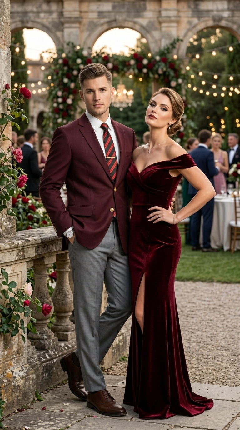 Men’s Burgundy Maroon Wine 2 Button Blazer, Classic Business Casual Wedding Sport Coat Jacket